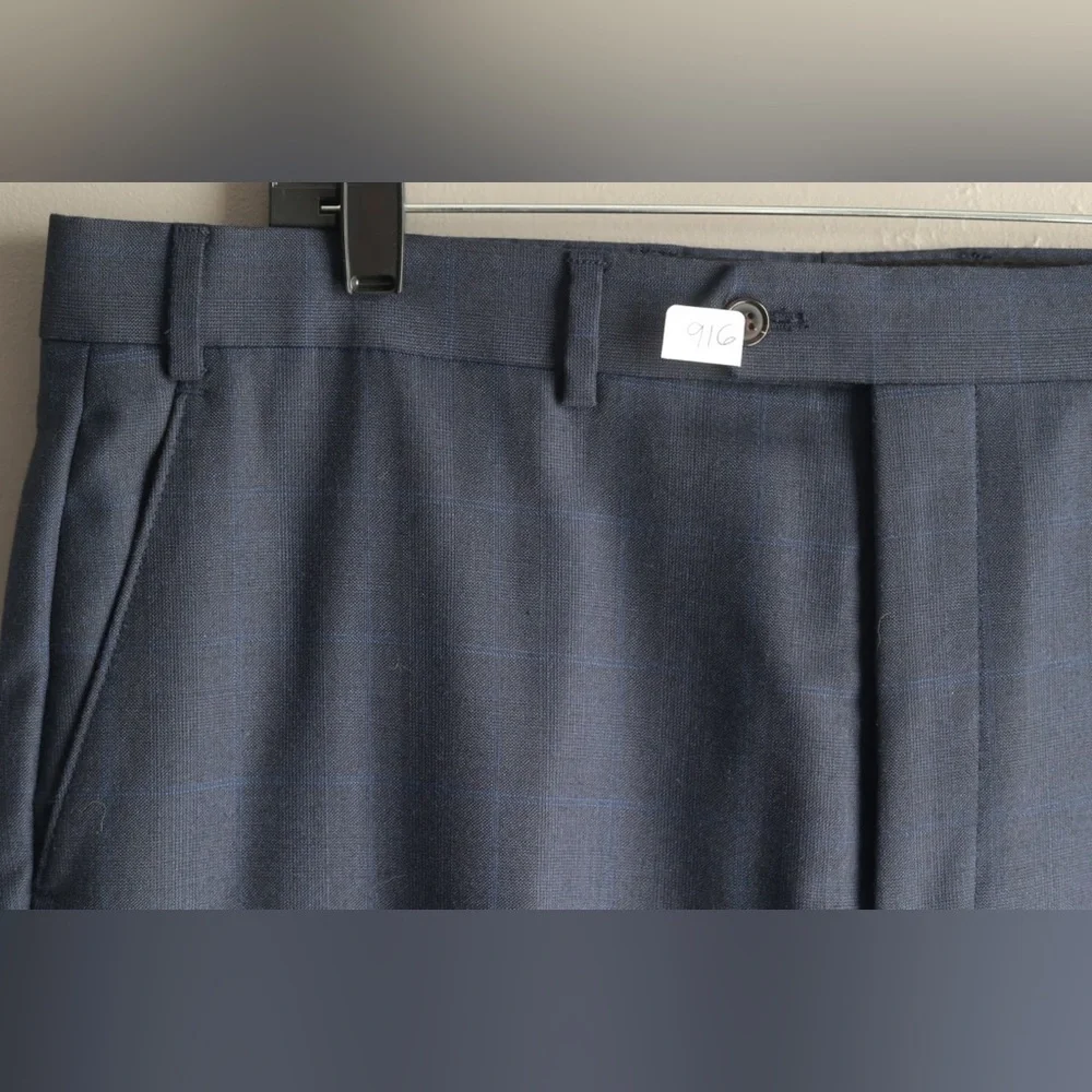 Lauren Ralph Lauren Dress Pants Mens 38 X‎ 29 Blue Wool Blend Muted Plaid Office
